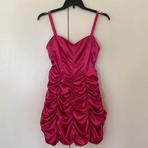 Raymond Chapman Modern Couture Magenta Ruched Satin Mini Poof Prom Dress